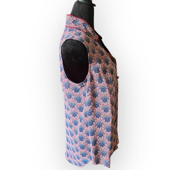 CAbi Women's Fan Blouse Red, Blue, Ivory, Sleeveless Size Medium Syle # 3620 - Picture 5 of 11